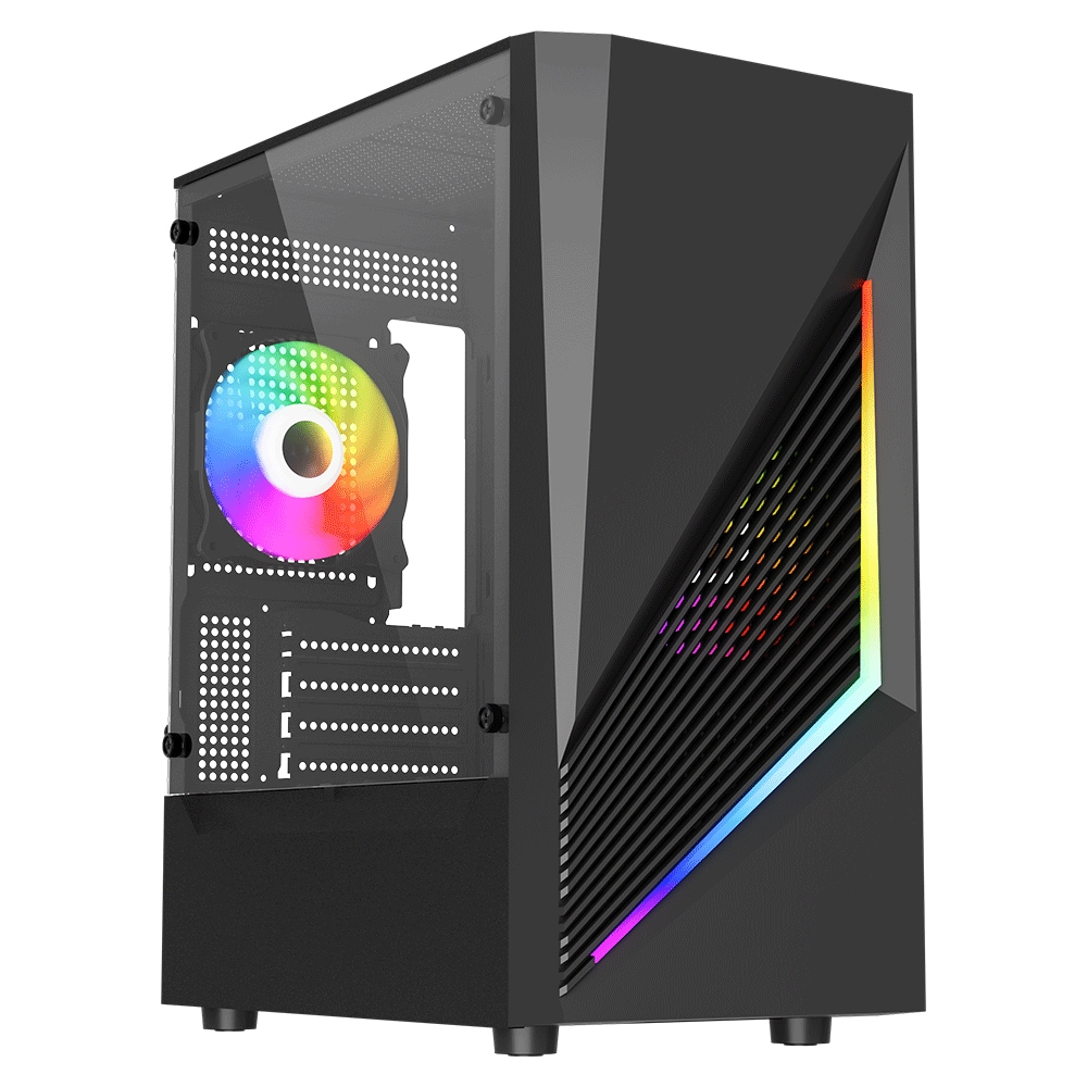 VIDA Genesis Black ARGB Gaming Case w/ Glass Window, Micro ATX, 2x ARGB Fans, Front ARGB Strip